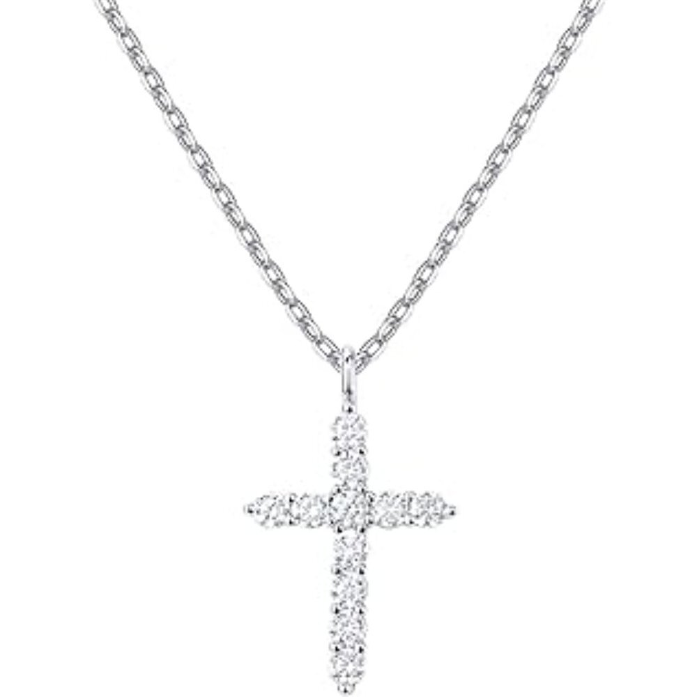 14K White Gold Plated Cross Necklace Pendant